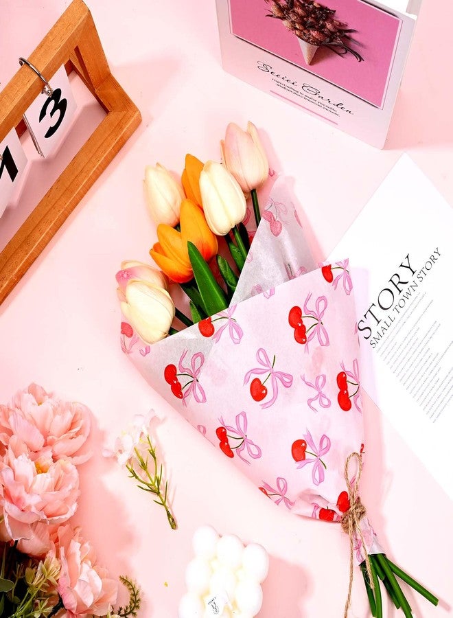Sanixin 100Pcs Pink Bow Cherry Tissue Paper Sweet Bowknots Red Cherry Printed Tissue Paper for Birthday Party Bags DIY Craft - Image 5